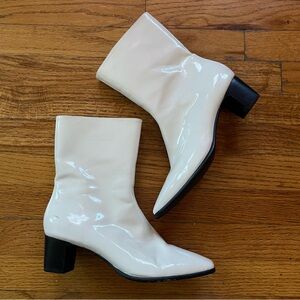 Intentionally Blank White Patent Leather Boots